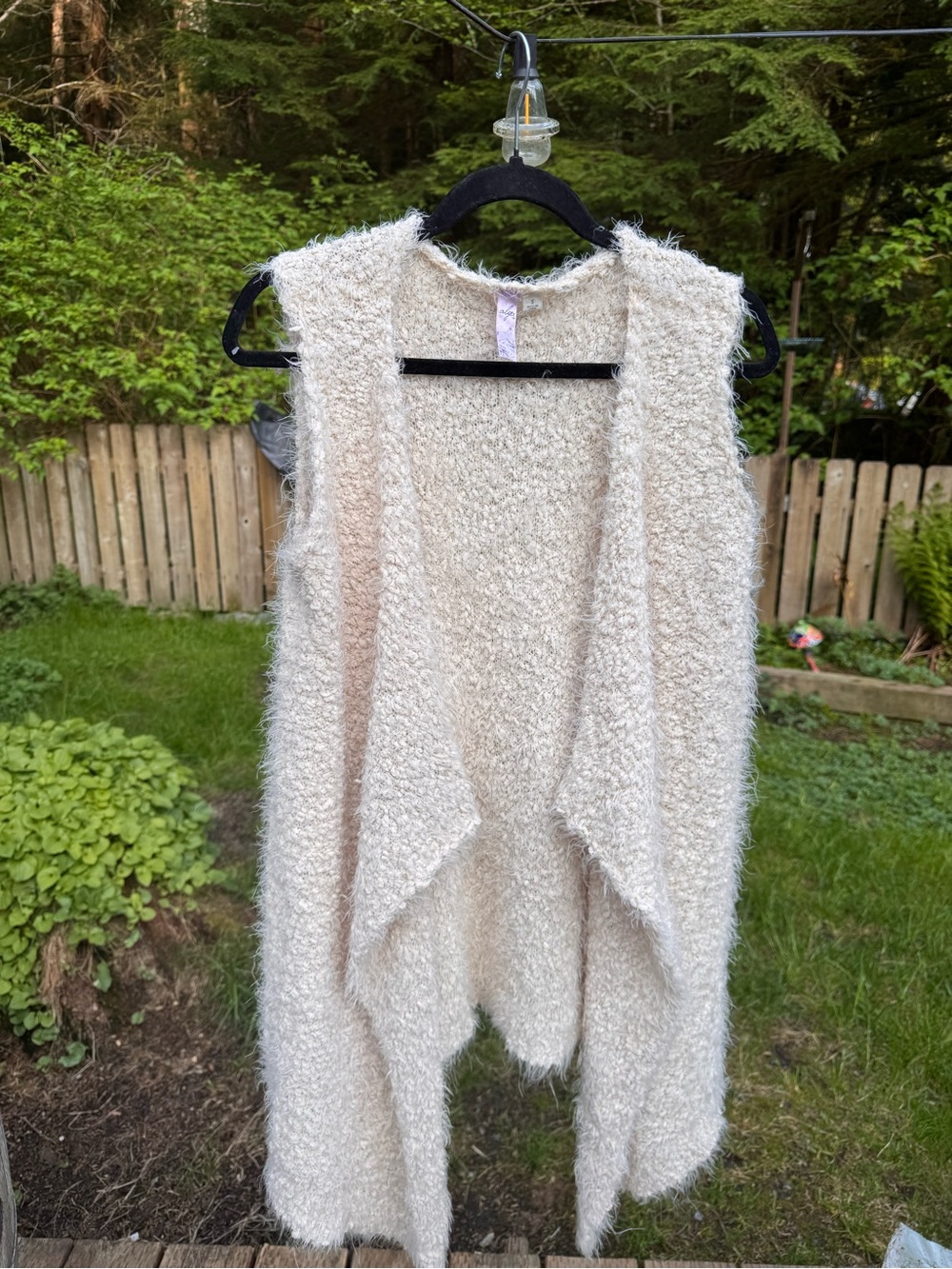 Alya Cream Fuzzy Knit Open-Front Vest